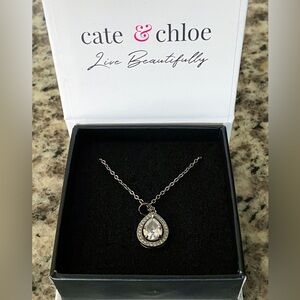 Cate & Chloe 18k White Gold Plated Teardrop Pendant Necklace ⭐️ Perfect Gift ⭐️